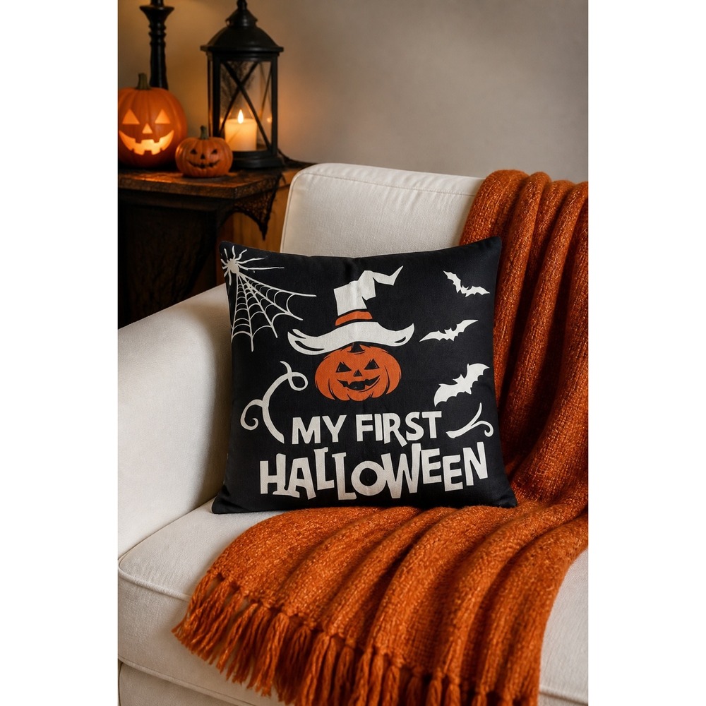 NEW My First Halloween Pumpkin Witch  Spider Bat Pillow Cover Case 18x18"